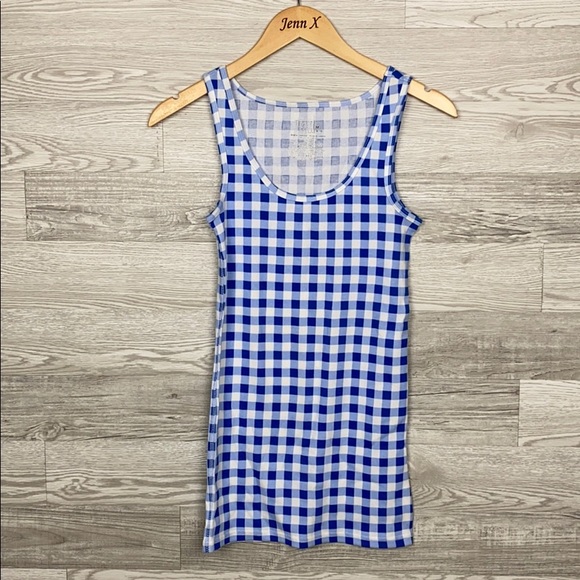 NWOT Time and Tru Blue White Checkered Tank Top - Picture 1 of 5